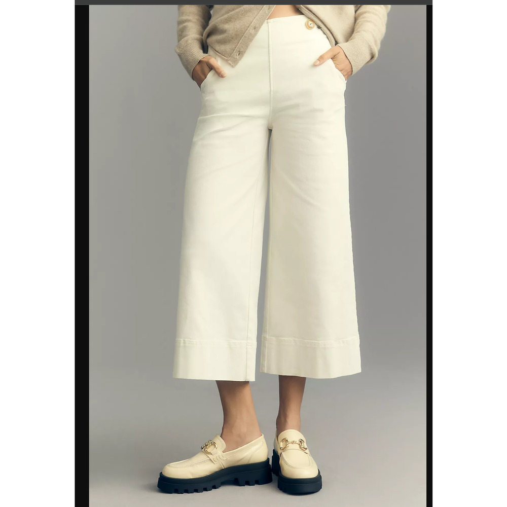 Anthropologie Cream Wide Leg Pants - Picture 3 of 5
